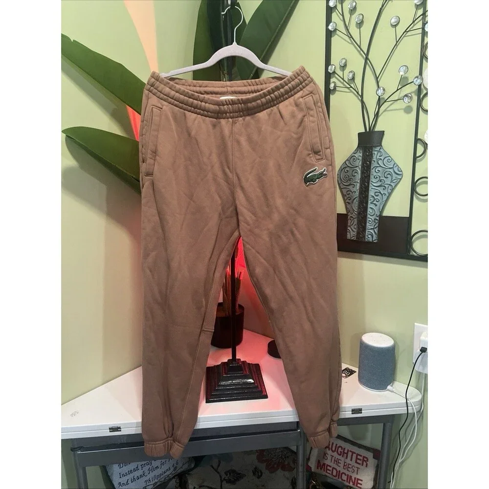 Lacoste Oversized Logo Unisex Organic Cotton Sweatpants Brown Size Large